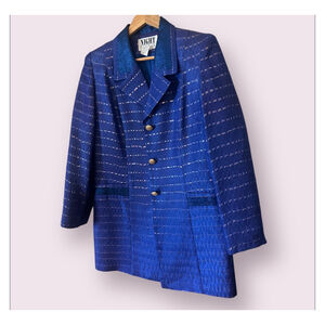 Vintage Night Editions Blue Gold Blazer Women’s Size 10 Longline Statement Jacke